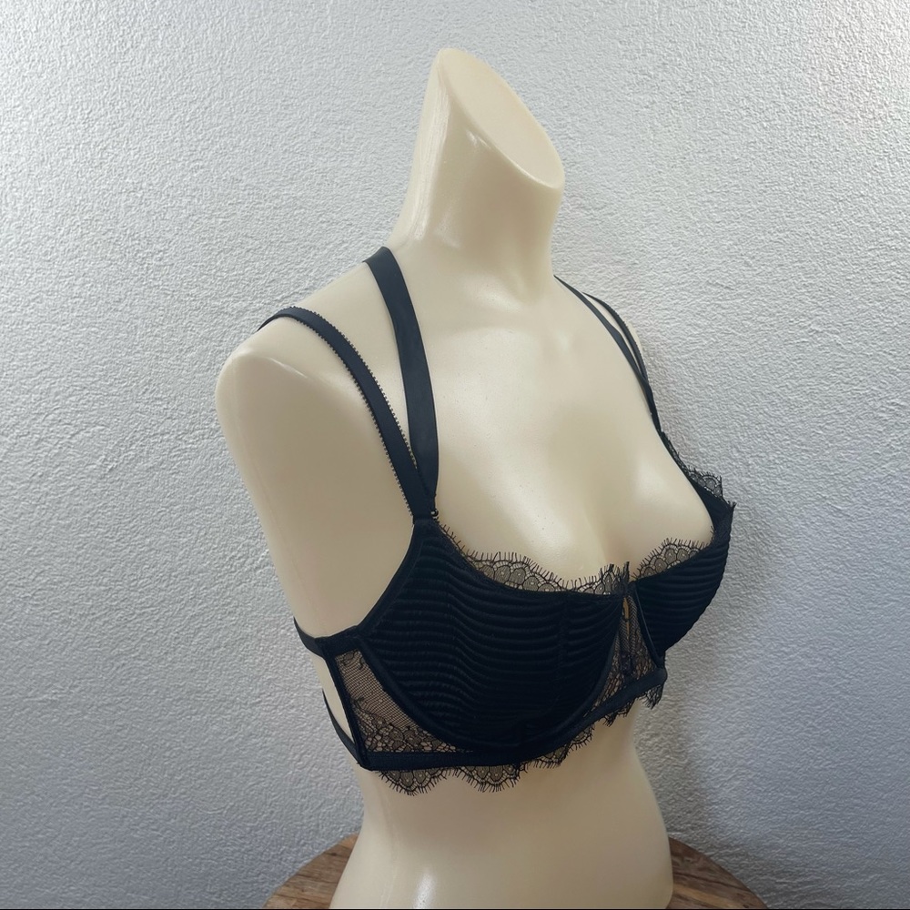 SOLD l 36C Dream Angels Ribbed Chantilly Lace Ribbons Balconet Bra - Picture 8 of 15